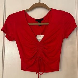 Red Cropped Ruched Tee